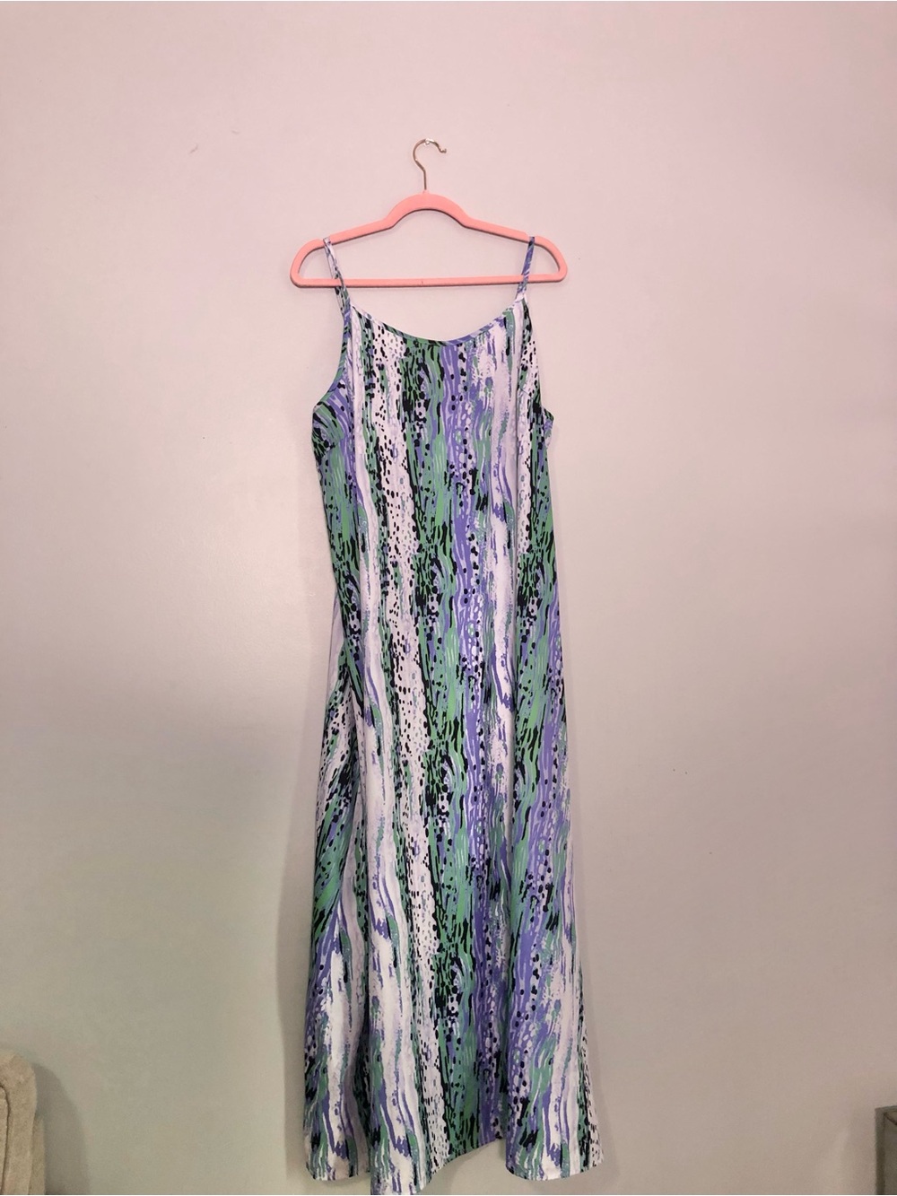 SHEIN Green, Purple & White Printed Maxi Slip Dress